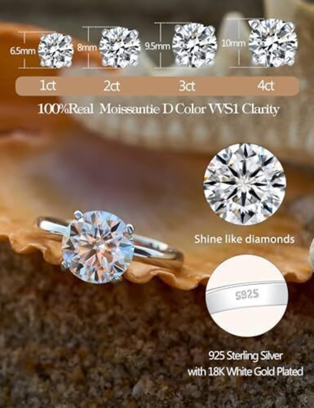 4980 Moissanite Solitaire Engagement Ring , Engagement Rings Moissanite - Picture 2 of 6
